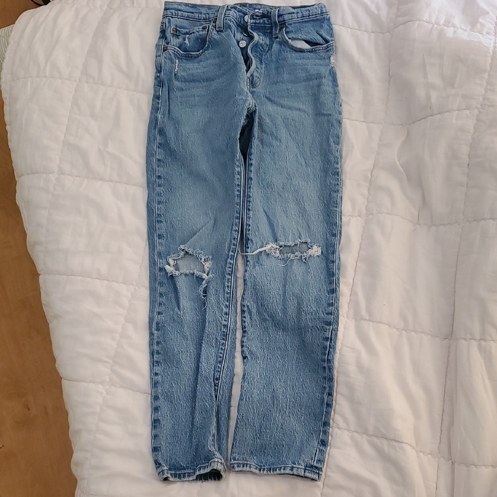 Levi's Light Blue Distressed Straight-Leg Jeans